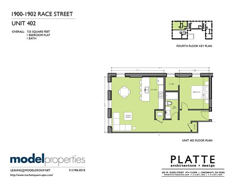 Floor plan for 1 bed, 1 bath, 725 sqft
